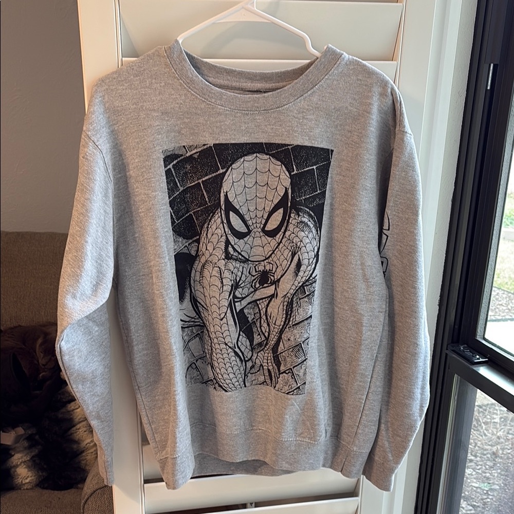 Gray Crewneck Sweater with Graphic Print